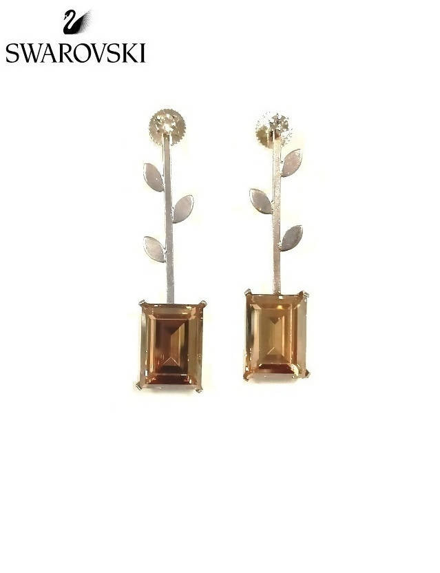 Bling Accessories Swarovski Light Color Topaz Stone 92.5 Sterling Silver Leaf Earrings