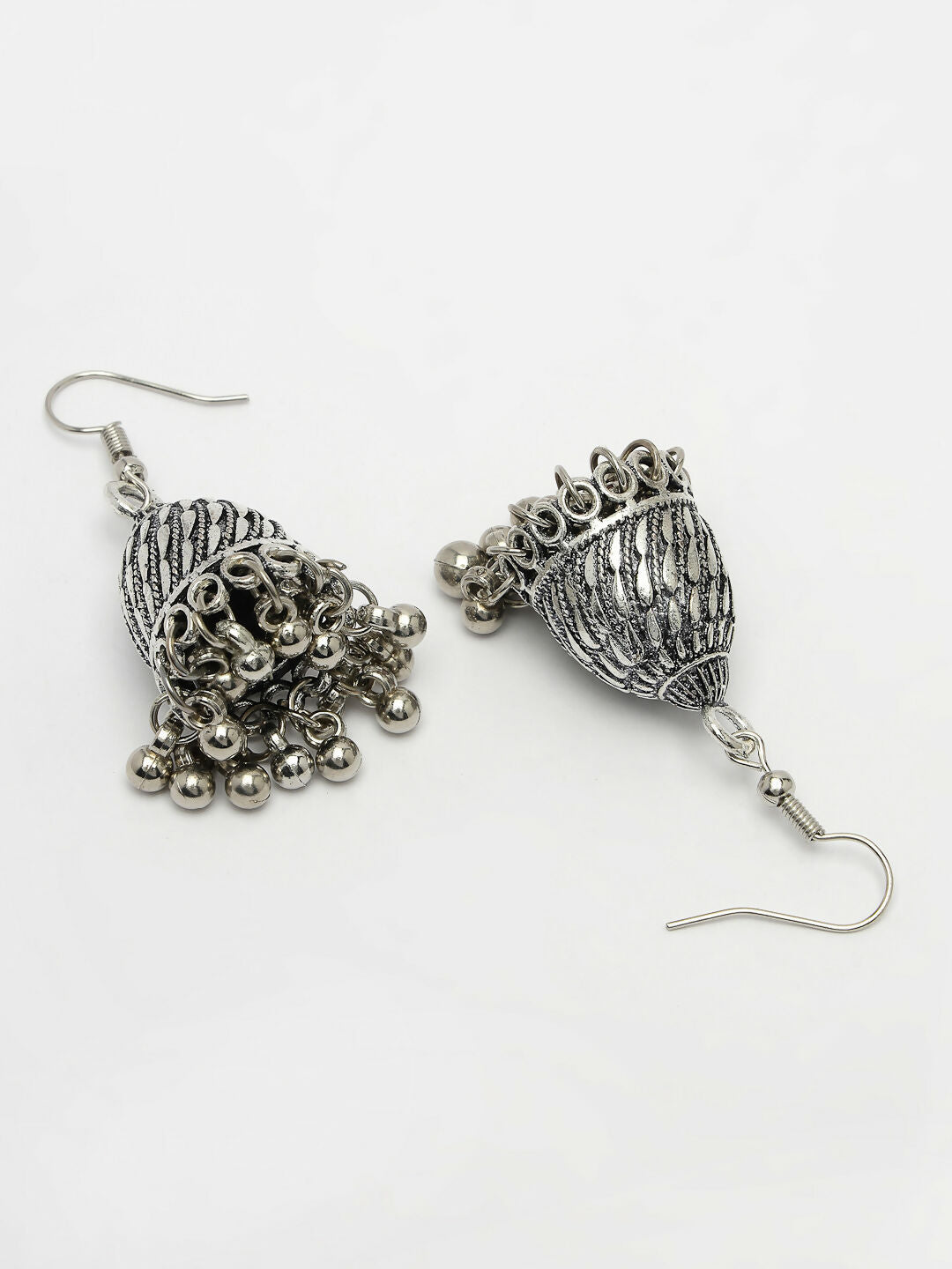 NVR Women's Silver-Toned German Silver Oxidised Dome Shaped Jhumka Earrings