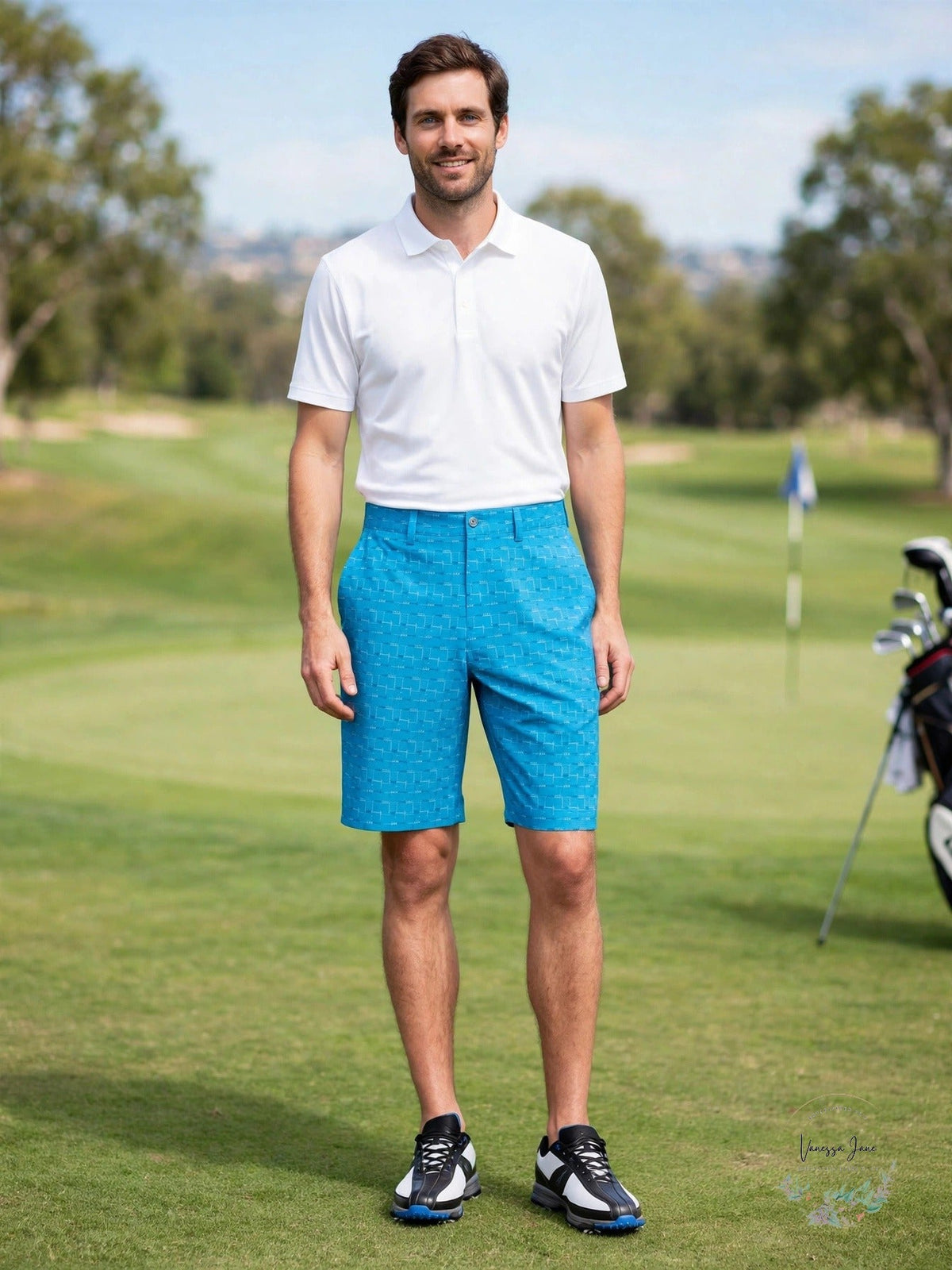 PGA TOUR Men's Active Waistband Grid Space-dye Printed Short, Size 40