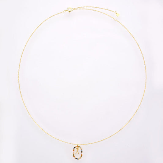 Sterling Silver Gold 26 Alphabet B J P Letters A M Initial Long Chain Necklace Summer Colorful Zircon Ovals
