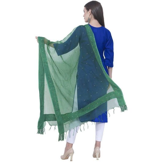A R Silk Rama Green Color Chandna Orgenza Cotton Dupattas and Chunnis