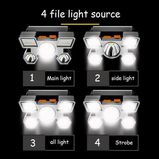 Rechargeable Adjustable USB 5LED Headlamp with High Lumen Handsfree Waterproof Portable Ability Focusing Ring Headlight Flashlight Torchlight For Outdoor Camping Hiking Running Headlight