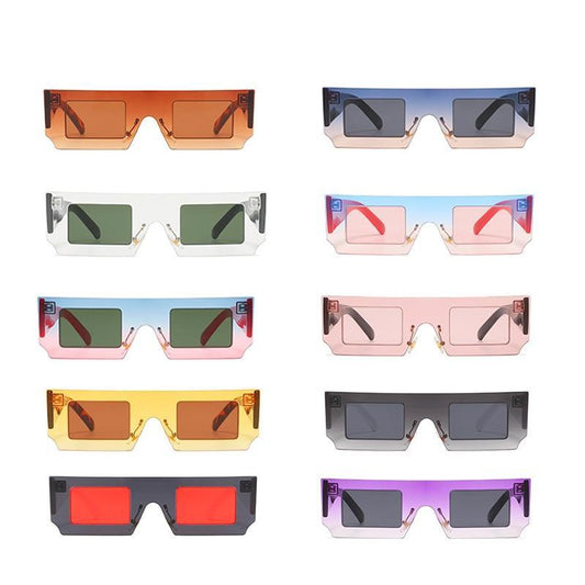 Rectangle Sunglasses for Women Retro Trendy Fashion Glasses Oval Lenses Narrow Thin Square Frame with UV400 Protection Decent Contrast Color Slice Box Style Glasses In Ocean Color Sunglasses For Men & Women