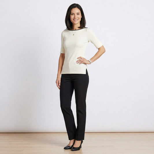 Lauren Ralph Lauren Velvet-Trim Boatneck Top, Size Medium