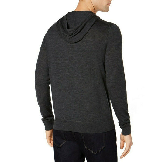 Michael Kors Mens Merino Wool Sweater Charcoal Pullover Hooded