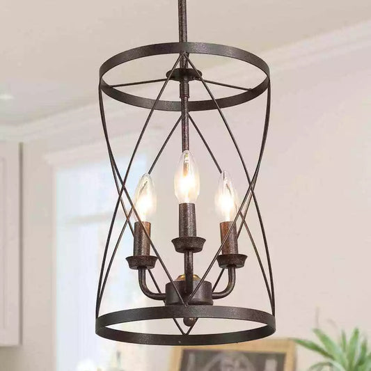 Lnc Farmhouse Chandelier Bronze Industrial 3-Light Drum Cage Candlestick Dining
