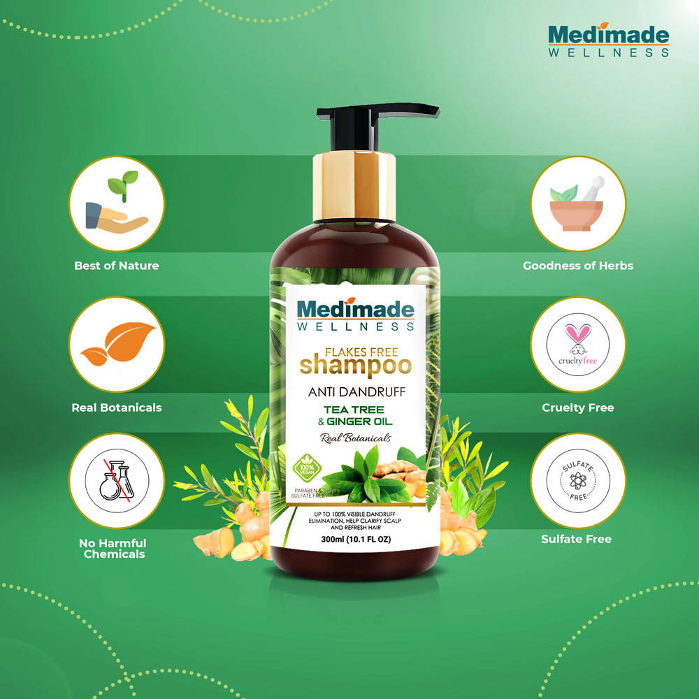 Medimade Wellness Flakes Free Anti Dandruff Shampoo with Tea Tree and Ginger Oil