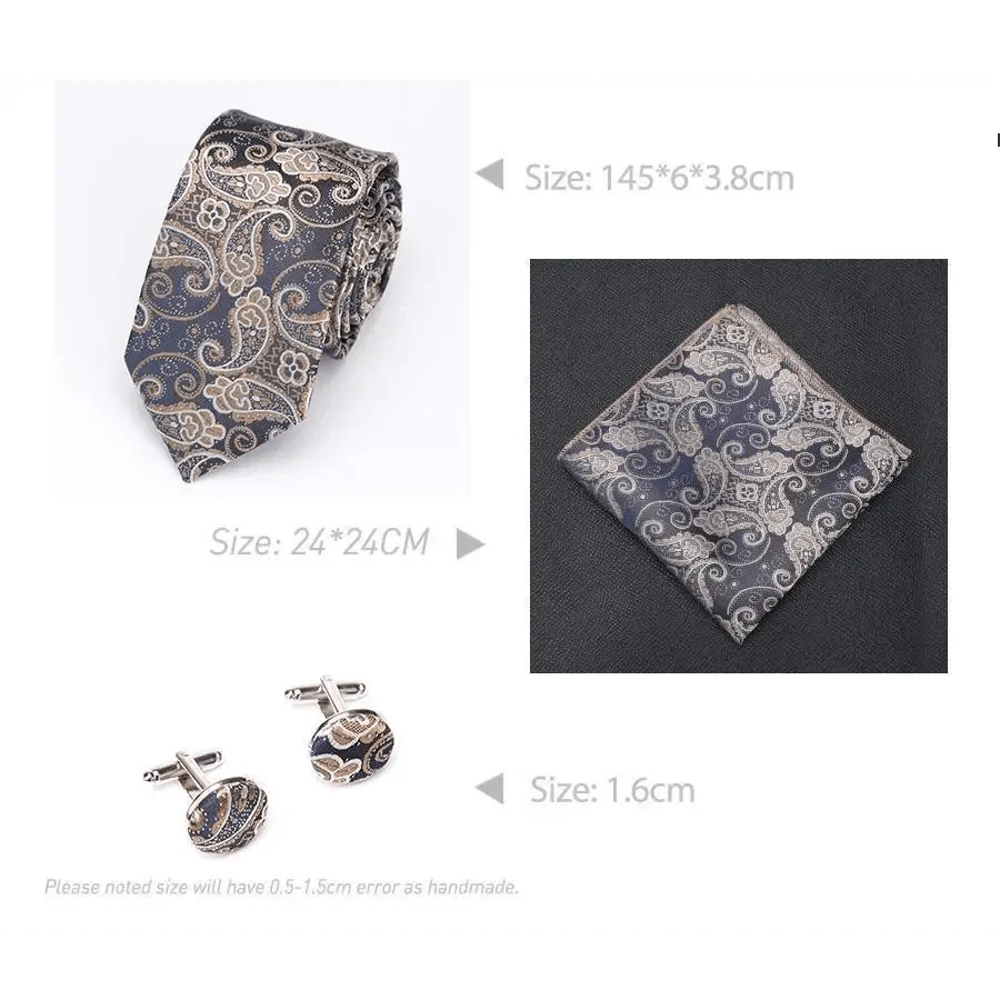 Stylish Silk Necktie With Pocket Square And Matching Cufflinks Set