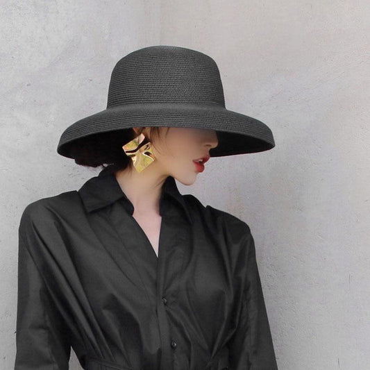 Summer Vintage Style Hat Women Girls Solid Color Beach Summer Big Sun Hat Breathable Elegant Color Anti-UV Holiday Beach Hat Holiday Big Sun Cap For Traveling Charming Design