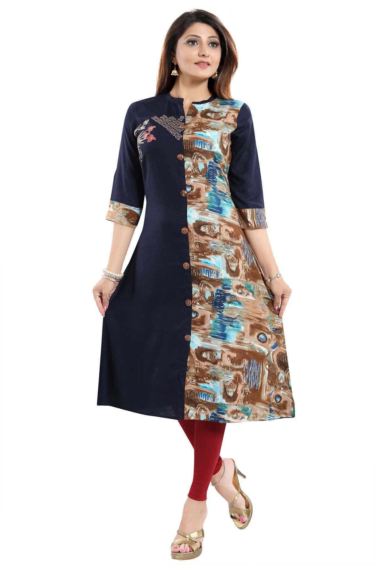 Snehal Creations Designer Rayon Long Kurti With Embroidery