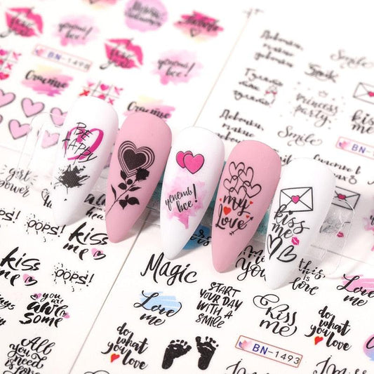 Valentines Heart Letter Flower Nail Stickers Sliders For Nails Water Decals Sticker Tips Manicure Decals for Nail Art Decoration Including Hearts Stars Letters Bowknot Leaves Flowers Plants Fruits Butterflies Nail Art Decoration