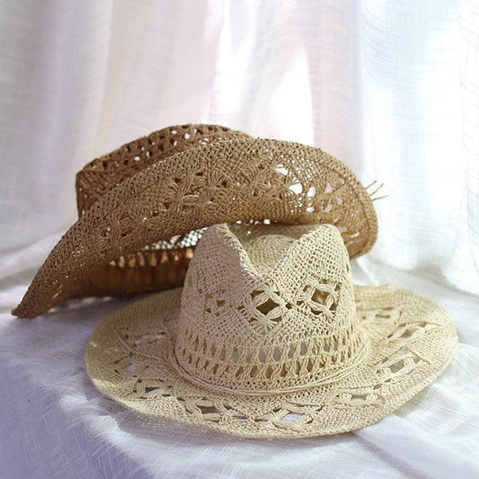 Vintage Straw Cowboy Hat Hand Made Beach Straw Hat Summer Outdoor Men's And Women's Big Brim Sun Hat Elegant Party Cap Sun Protection Unisex Hats Breathable Hat