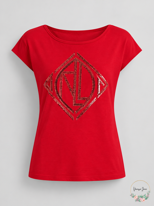 Lauren Ralph Lauren Sequined Art Deco Cotton-Blend Tee