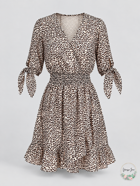 Michael Michael Kors Cheetah-Print Tie-Cuff Dress, Size XS