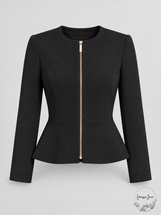 DKNY Womens Zippered Suit Separate Peplum Jacket, Black, Size 8