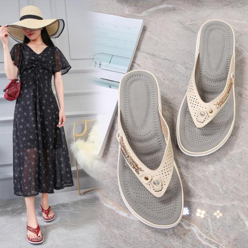 Women's Summer New Fashion Metal Button Slides