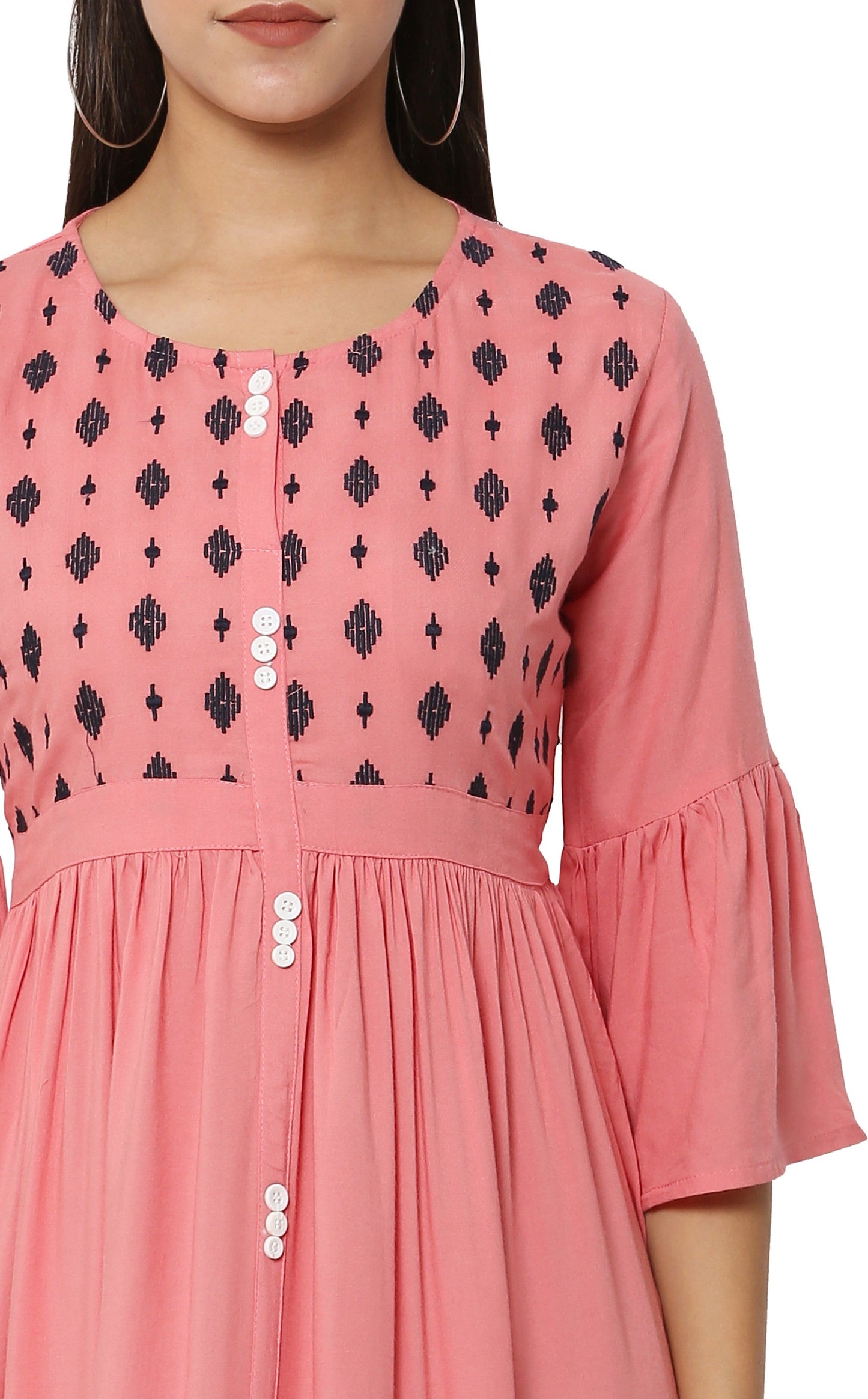 PAVONINE Gajri Color Embroidery Work With Button Dress For Women