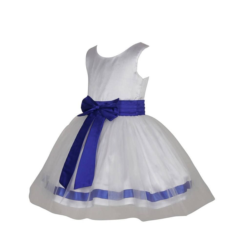 Asmaani Baby Girl's White and Blue Satin Full Length Frock (AS-DRESS-22018)