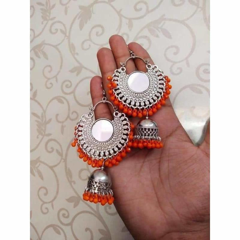 MS Fashion India Orange Color Alloy Drops And Mirror Hanging Jhumka Chandbali Earrings