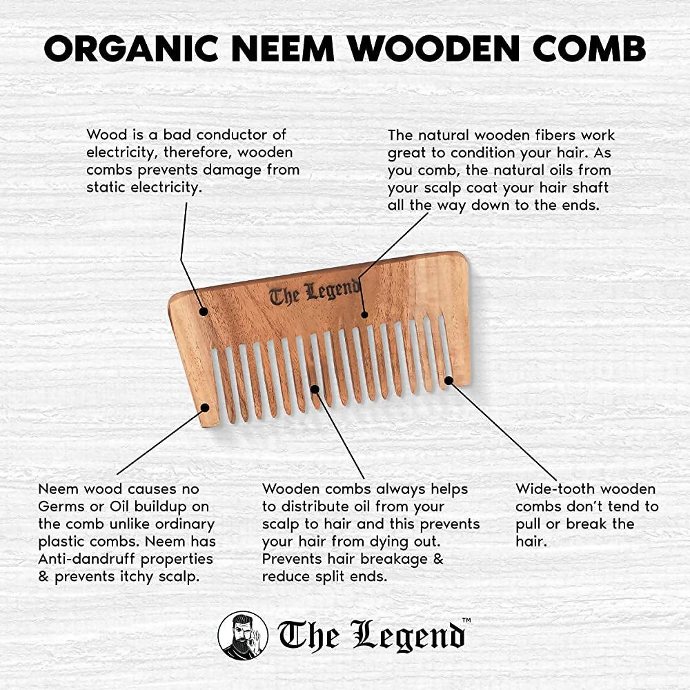 The Legend Organic Pure Neem Wood Comb Wide Teeth