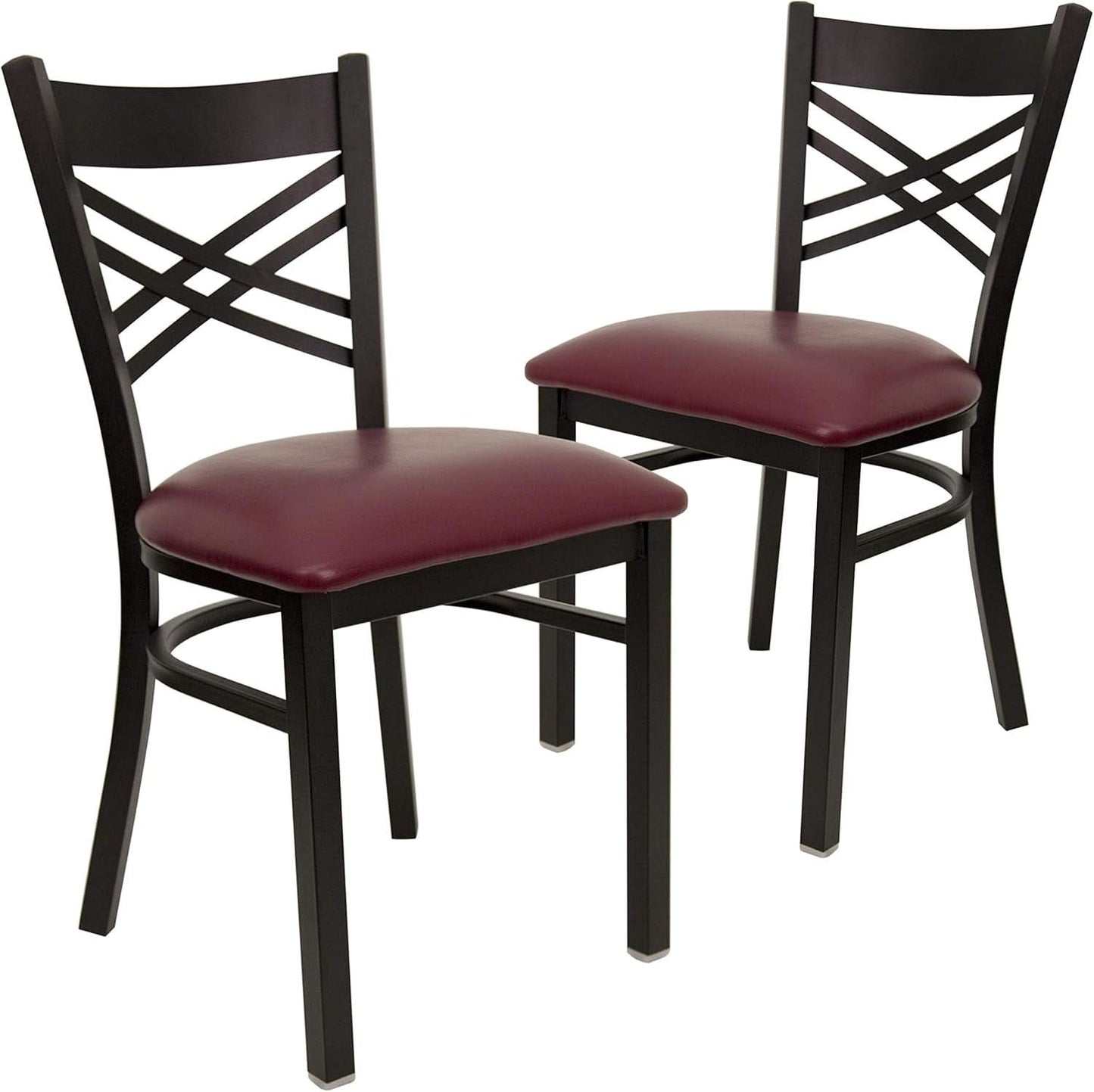 Set of 2 Hercules Burgundy Vinyl XBack Metal Dining Chairs for Restaurants Durable Steel Frame