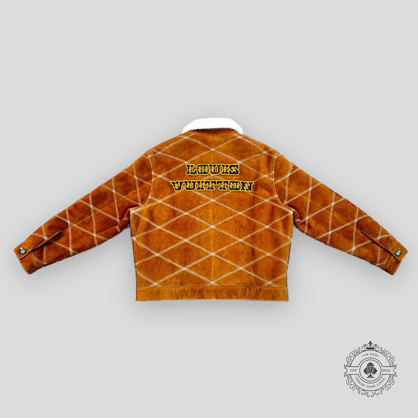 Louis Vuitton Embroidered Shearling Workwear Jacket in Camel