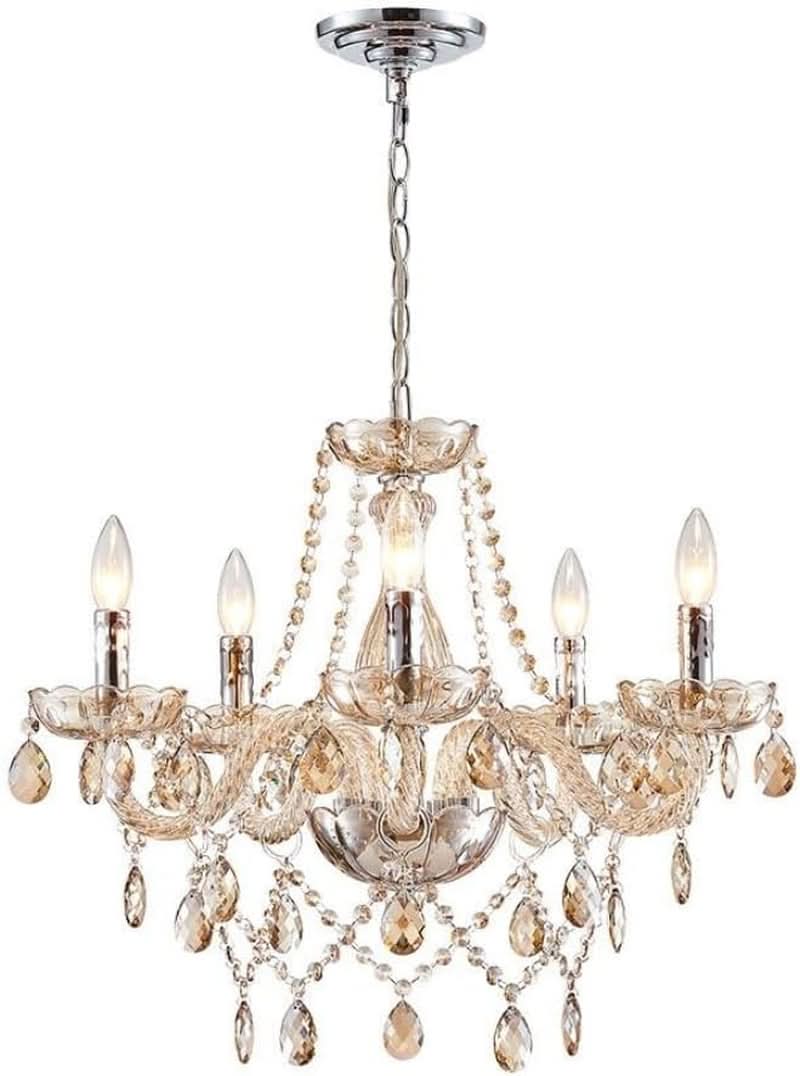 Champagne Crystal Chandelier 5 Light Modern Bedroom