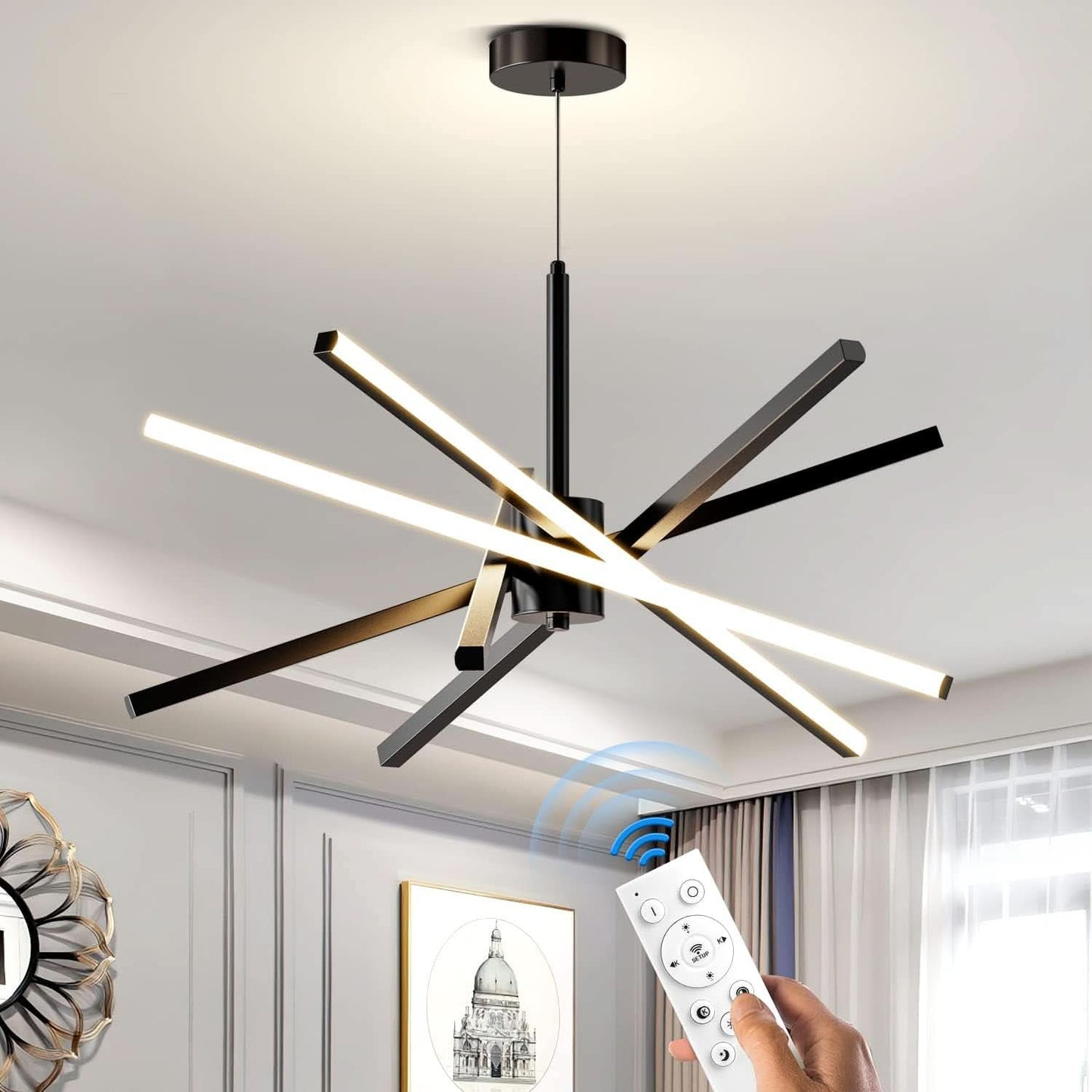 Black 31.5 Inch Modern Sputnik LED Chandelier Lighting