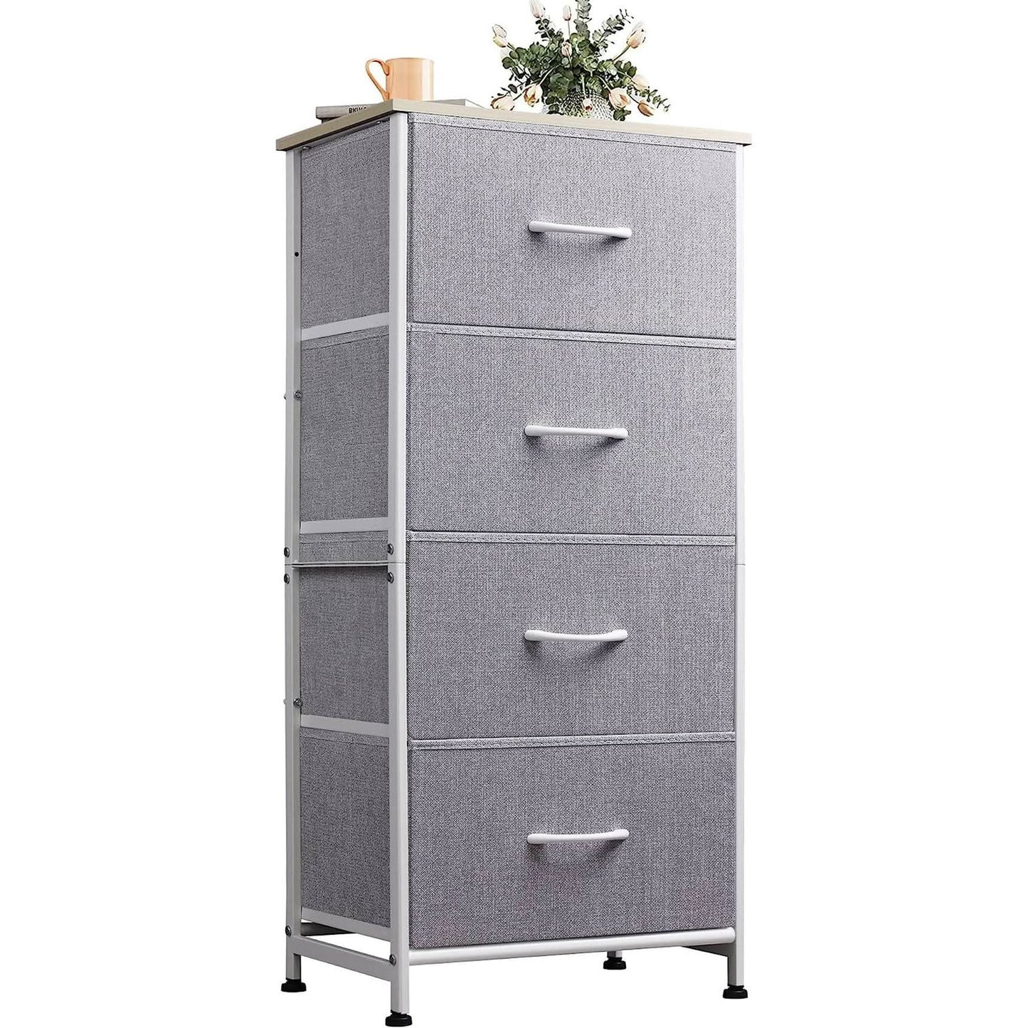 Light Grey Fabric Dresser With Four Drawers For Bedroom