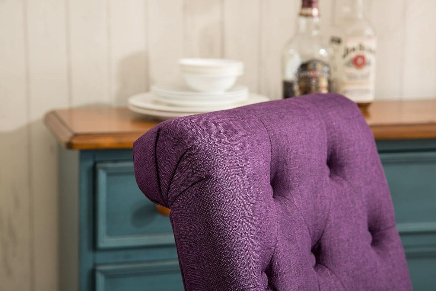 Solid Wood Purple Tufted Parsons Dining Chair Set of 2