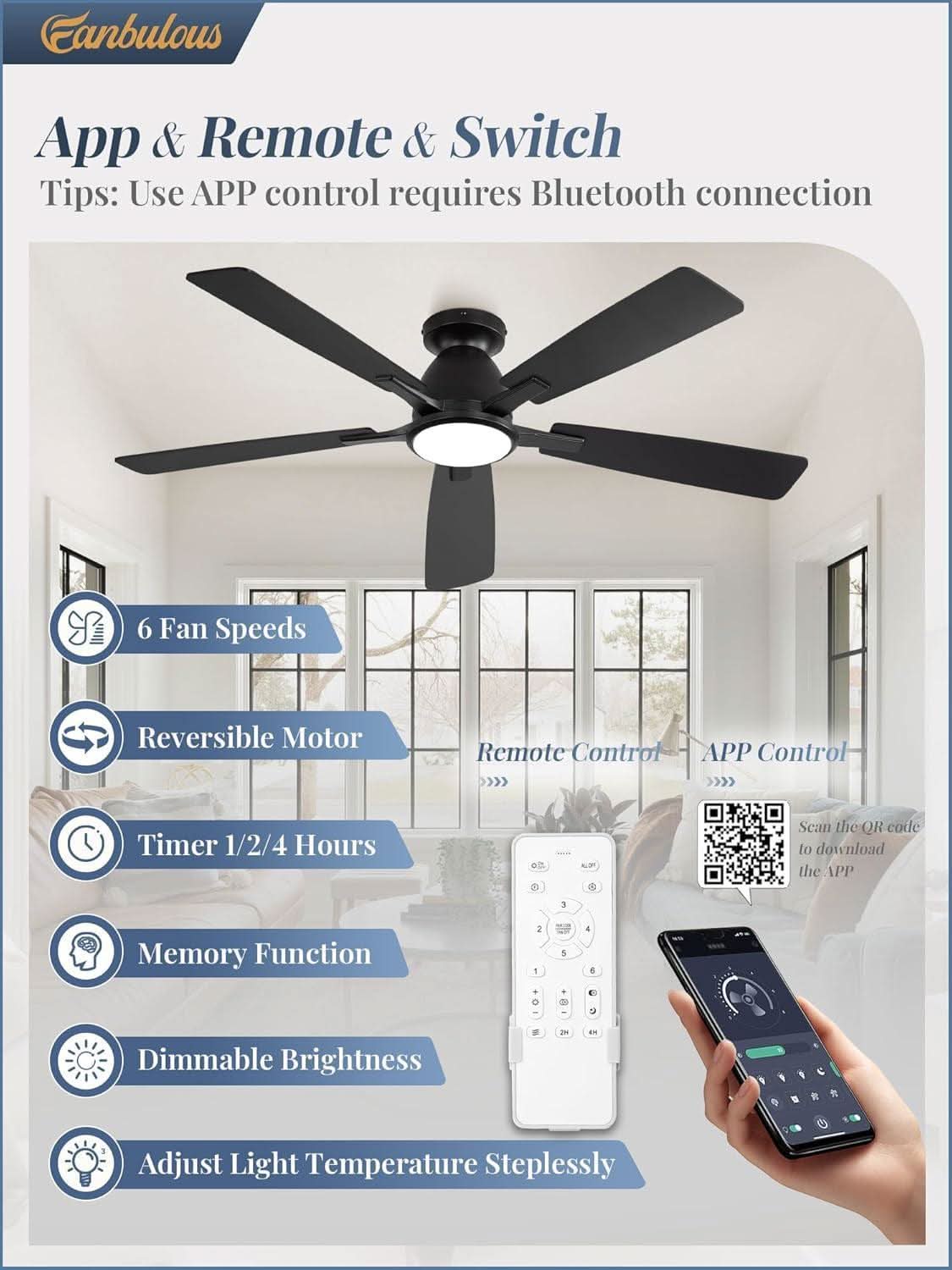52 Inch Ceiling Fan With Lights Remote App Control