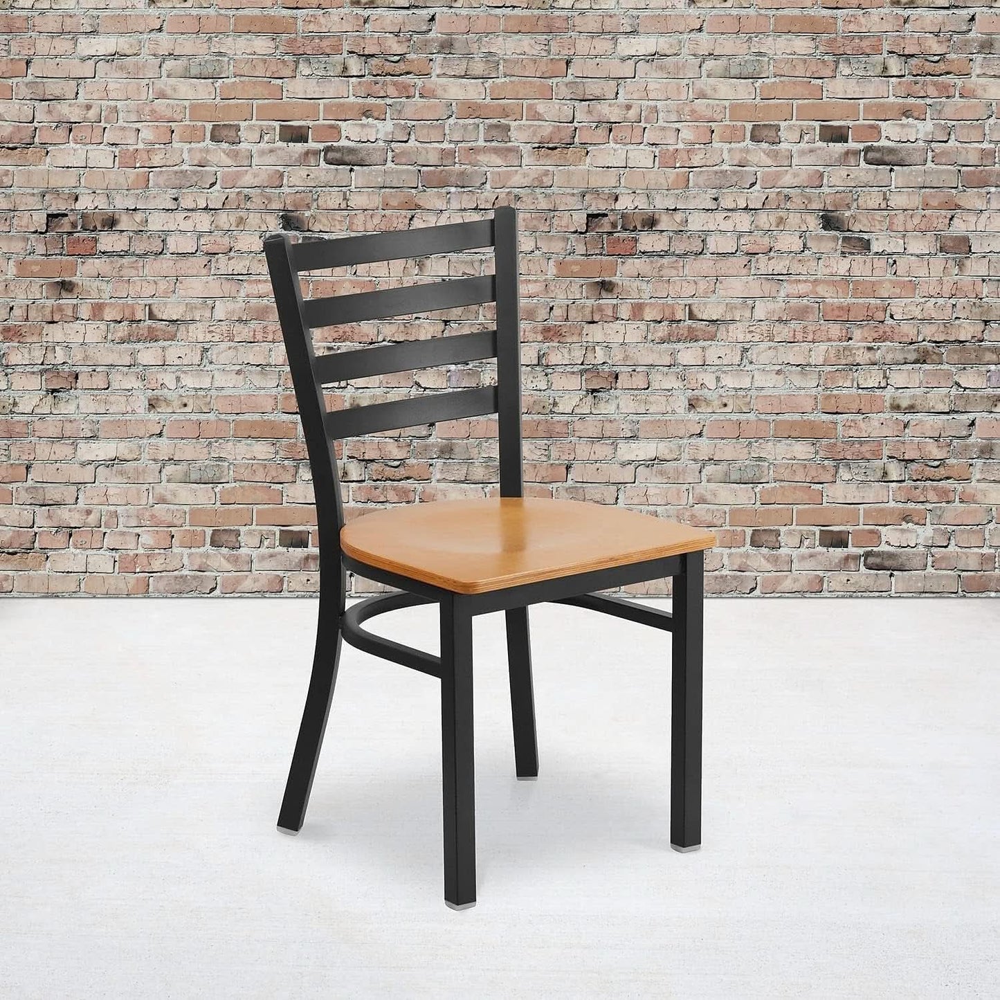 Hercules Series Black Ladder Back Metal Dining Chair Set of 2 With Natural Wood Seat