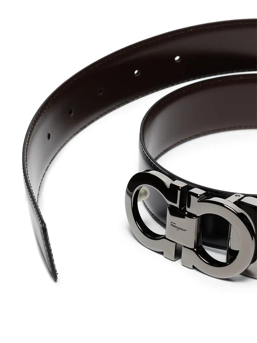 Ferragamo Men Smooth Leather Reversible Gancini Belt