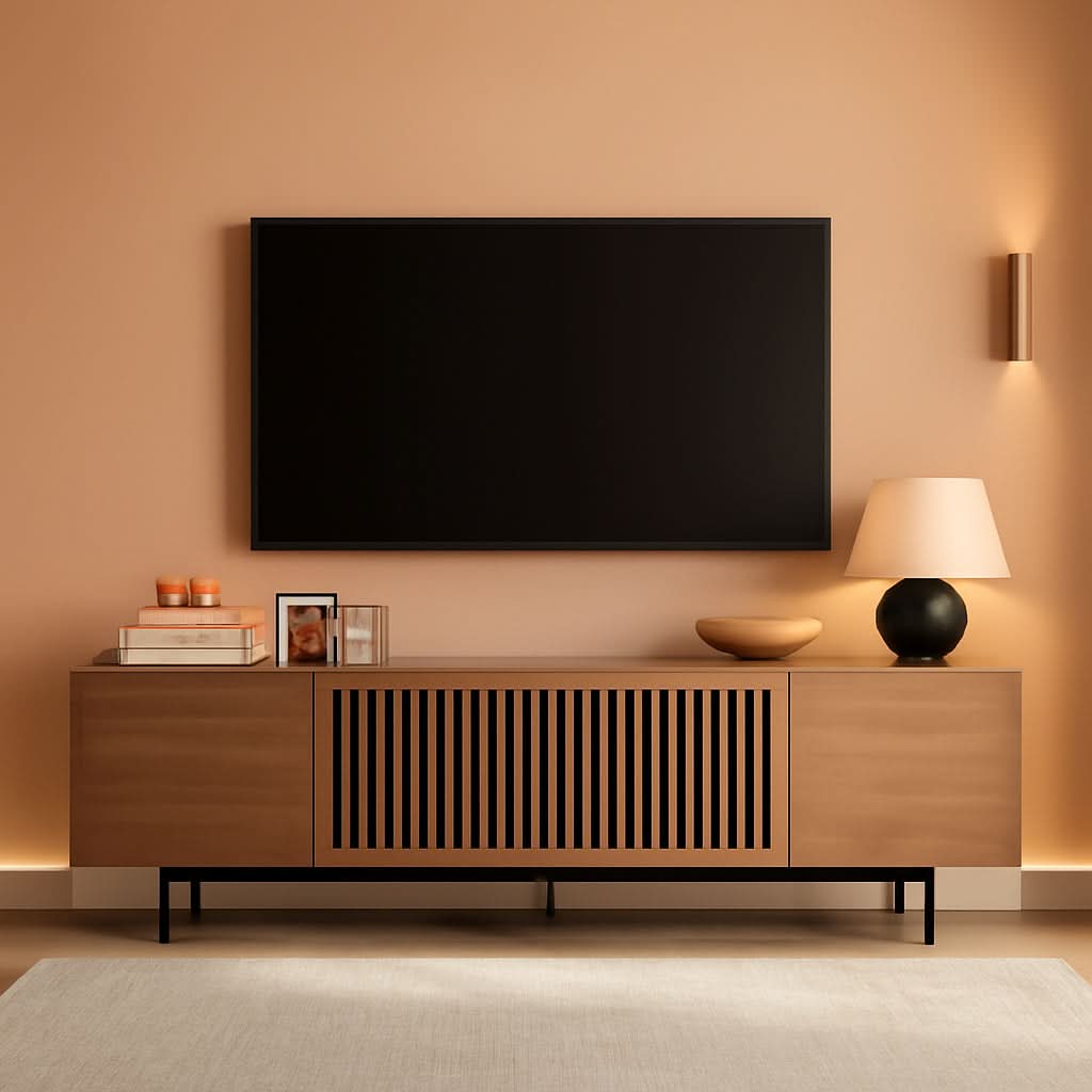 Solid Wood TV Stand For 70 To 75 Inch TV With Walnut Veneer