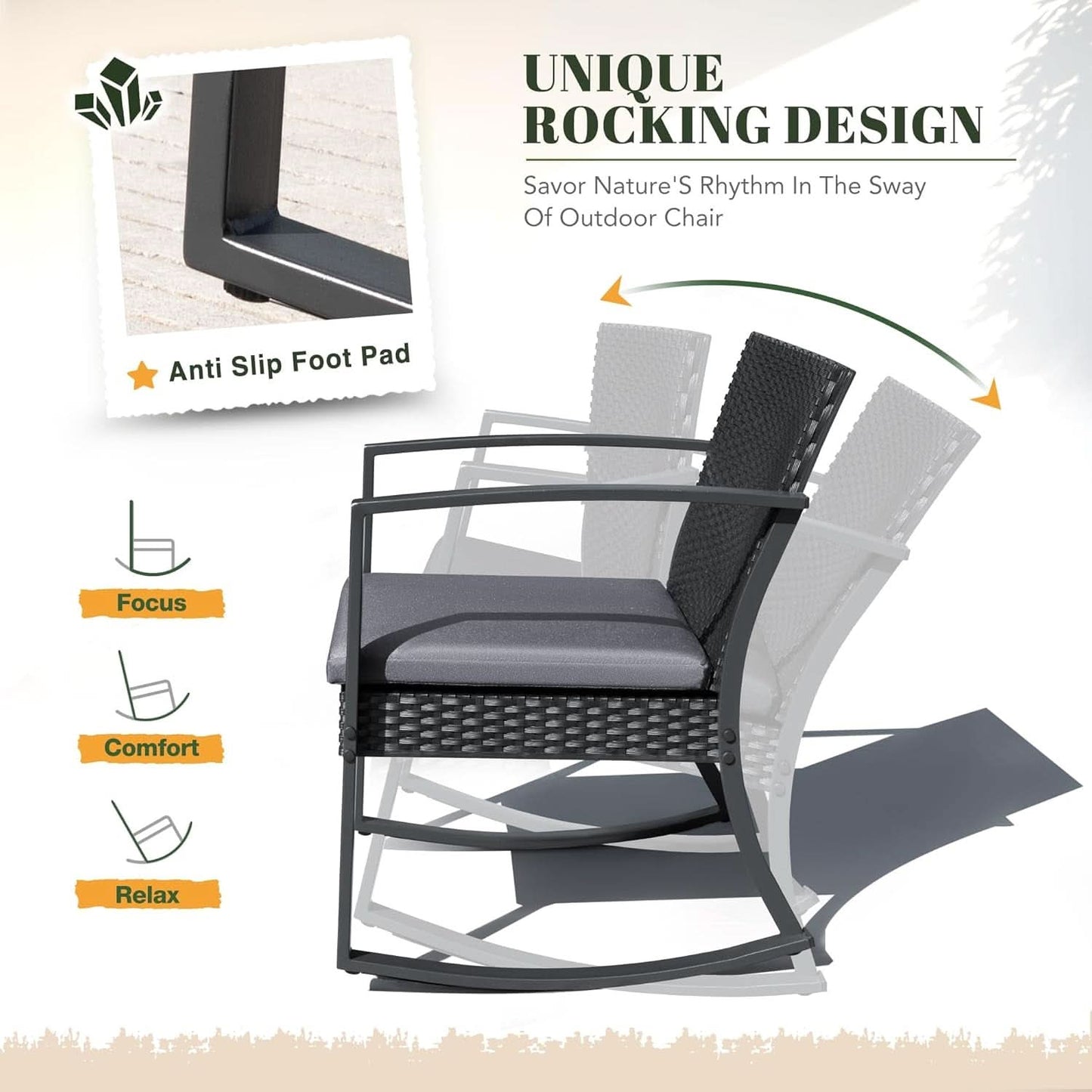 All Weather Outdoor Rocking Chair Set with Cushions