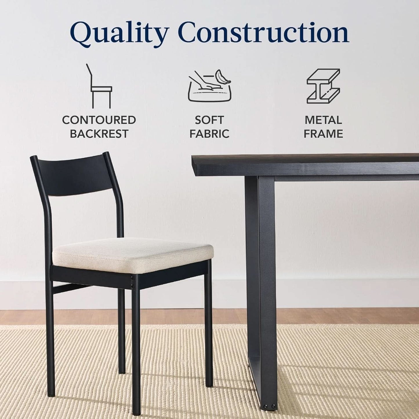 Six Seat Contemporary Dining Set Black Upholstered