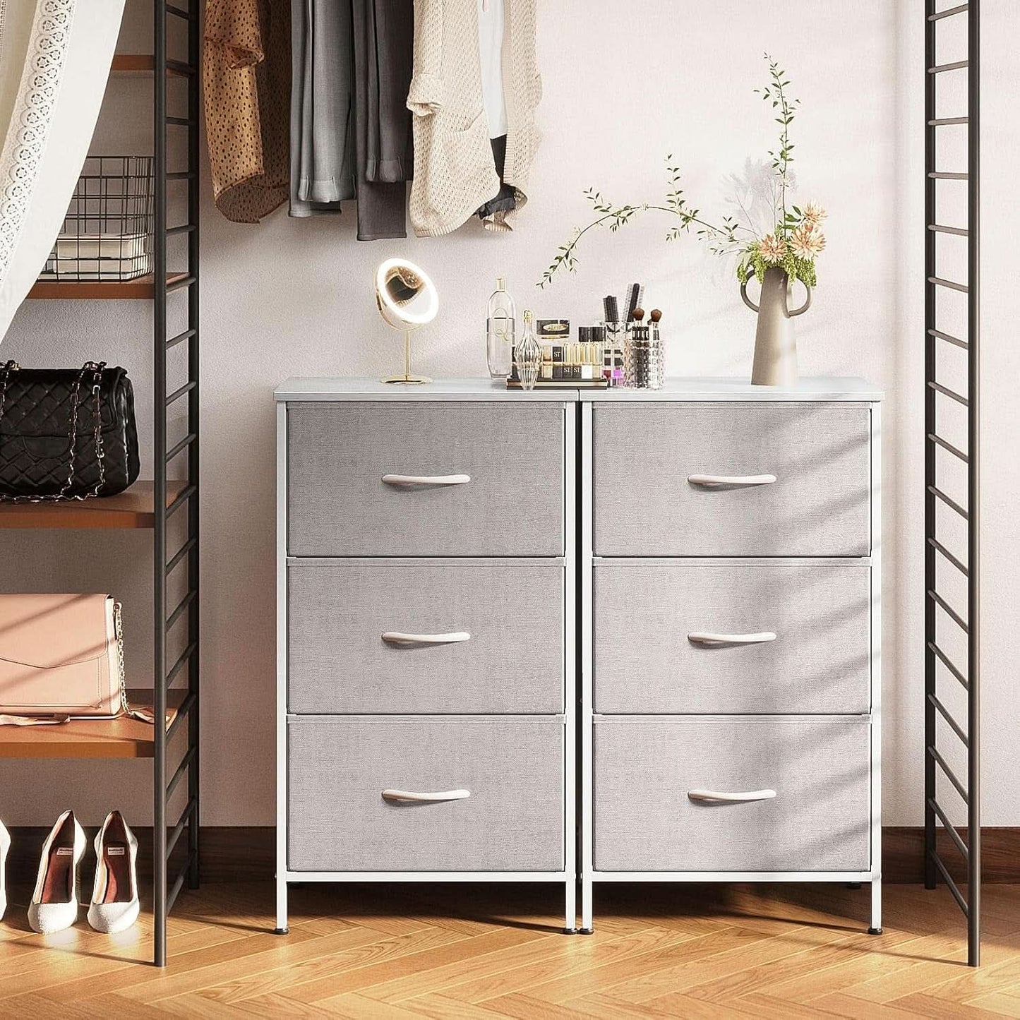 Light Grey Dresser With 3 Drawers For Bedroom Nightstand