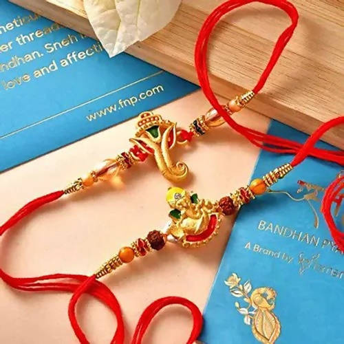2 Ganesha Gajmukh Rakhi & Assorted Cashew