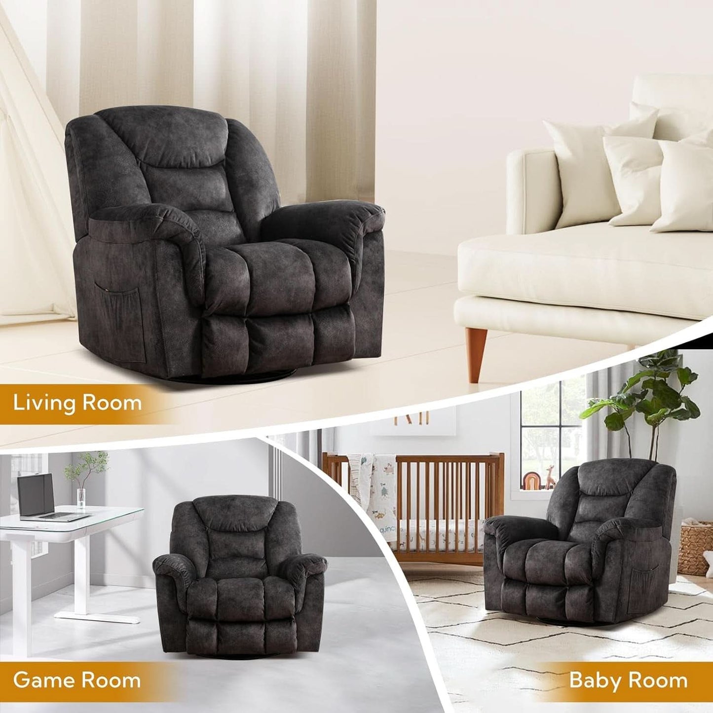 Oversized Swivel Recliner With Extra Wide Seat For Big And Tall