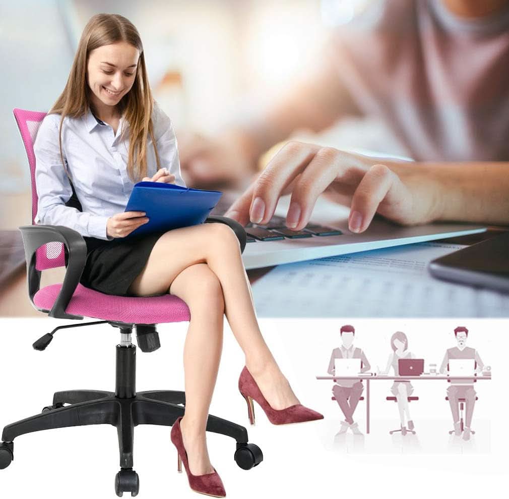 Pink Ergonomic Mesh Office Chair With Lumbar Support And Height Adjustable
