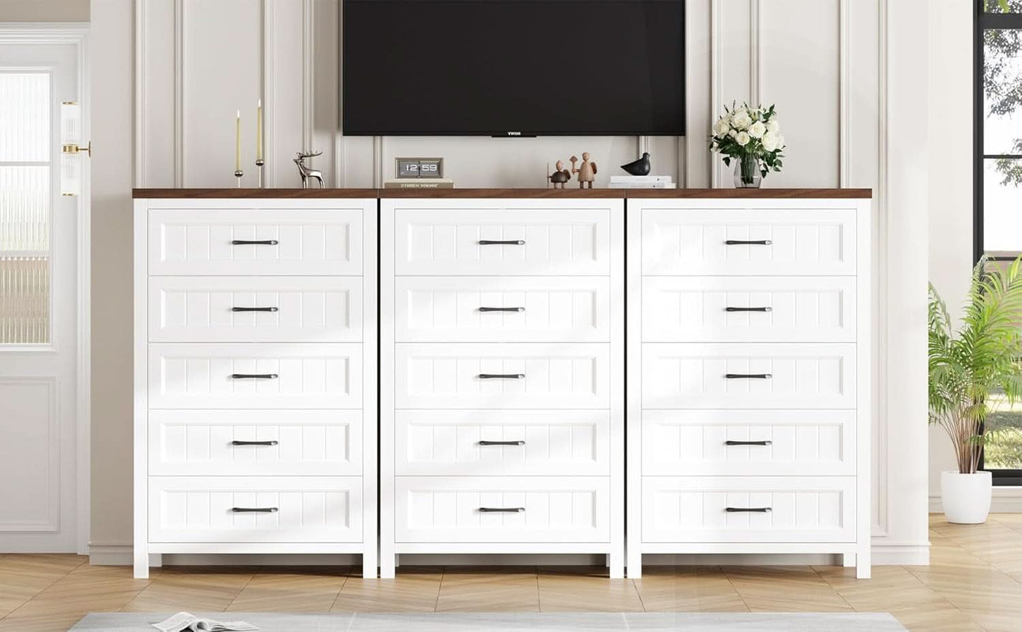 Five Drawer Dresser 44.9 Inch Tall PowderCoatWhite