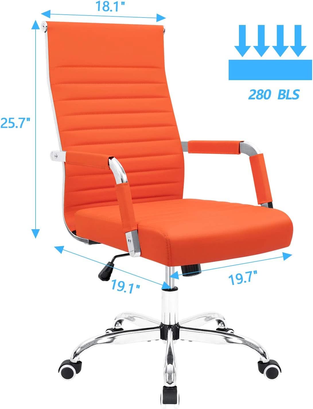 Orange Ribbed Leather Office Desk Chair Adjustable Height