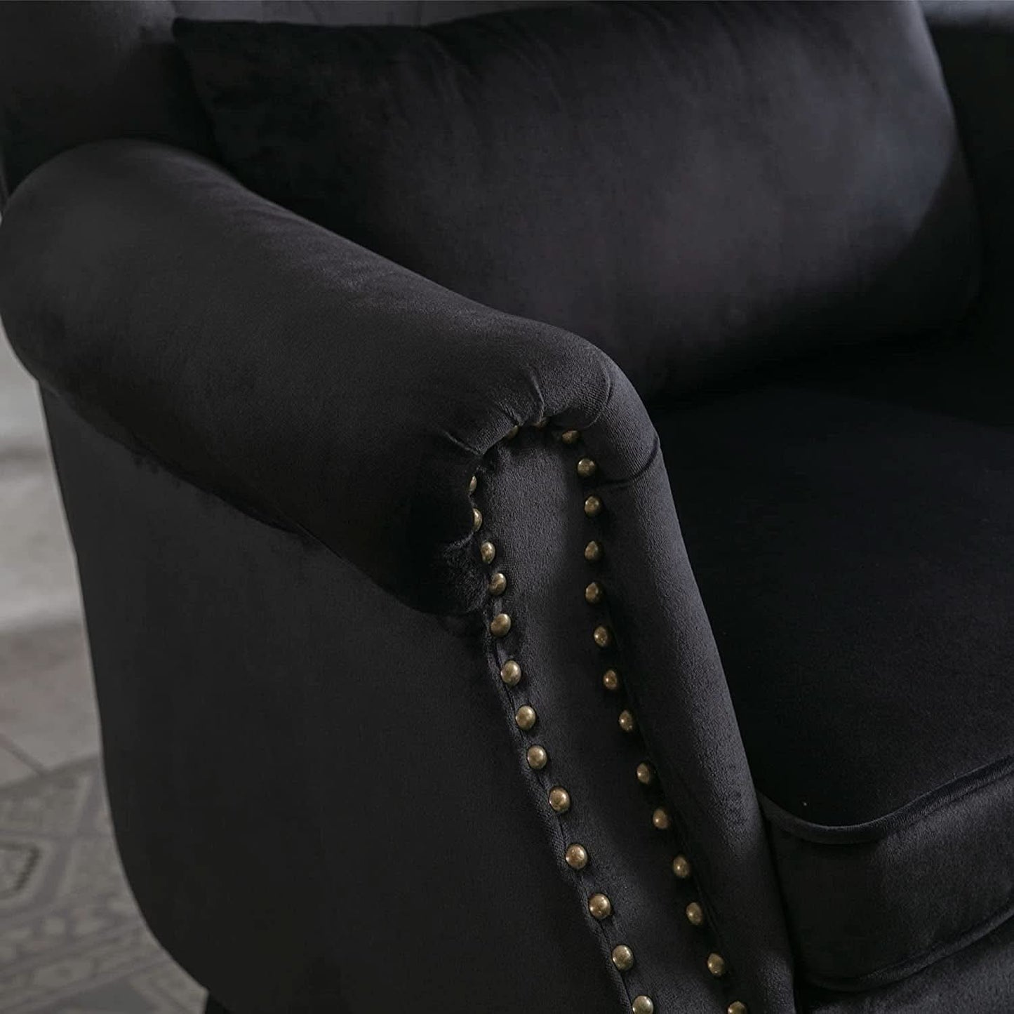 Elegant Black Velvet Wingback Chair With Ottoman Set