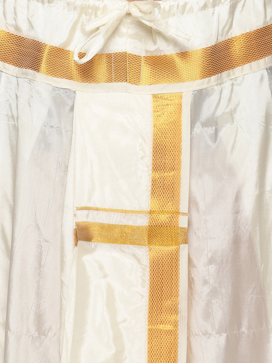 Sethukrishna Men Cream and Gold-Toned Solid Dhoti With Angavastram