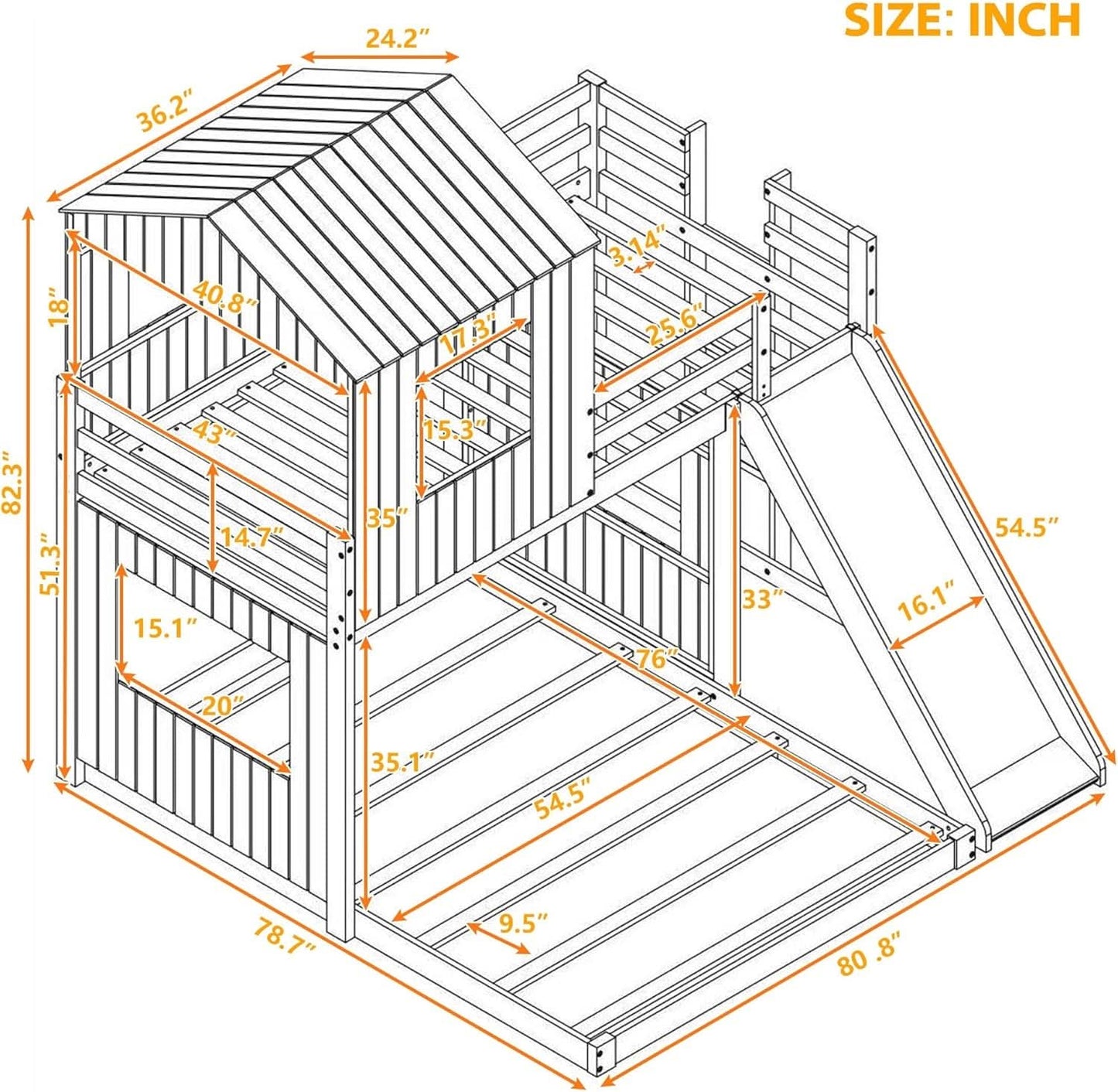 Twin Over Full Bunk Bed With Slide With Guardrails White