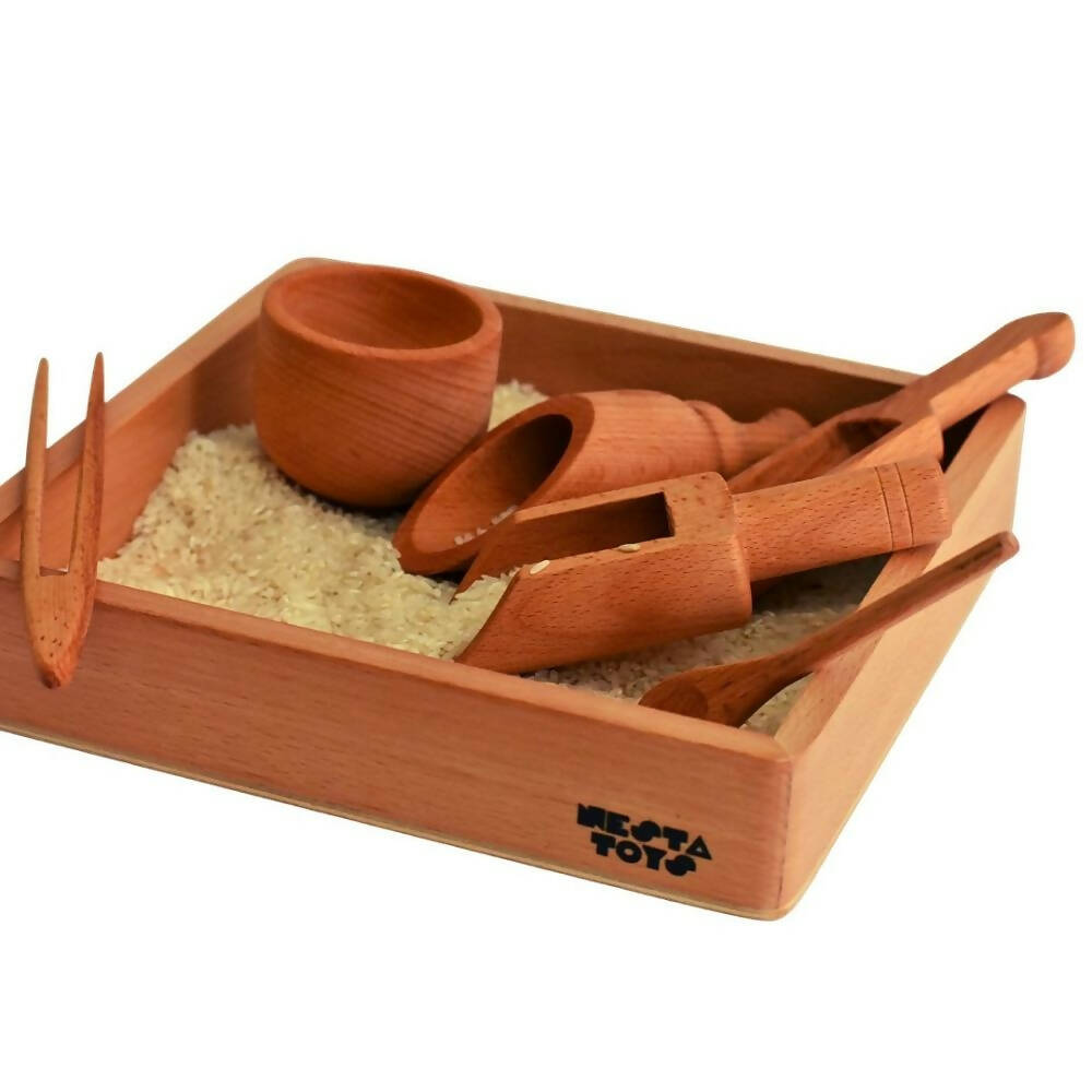 Nesta Toys Sensory Wooden Toy Set with Montessori Tray - Beech Wood