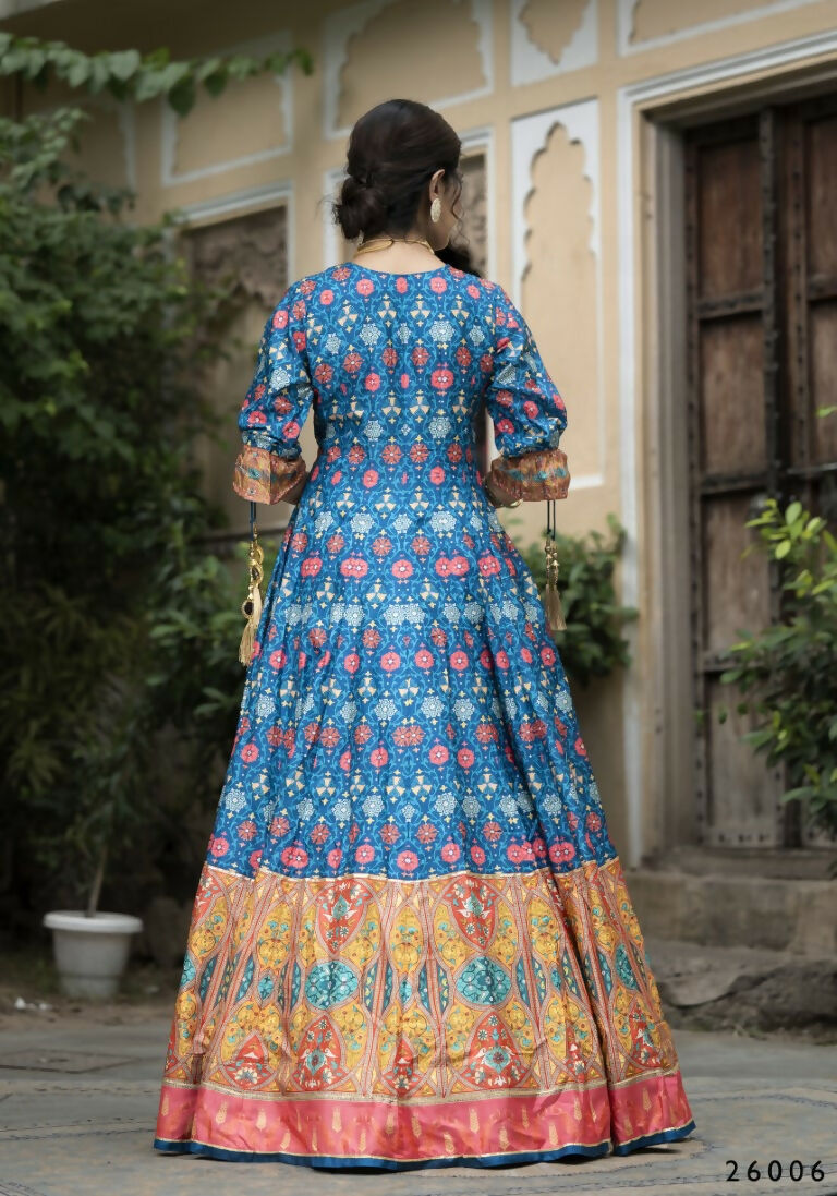 Wedding Designer Blue Soft Dola Silk Anarkali suit with Dupatta - Samanta