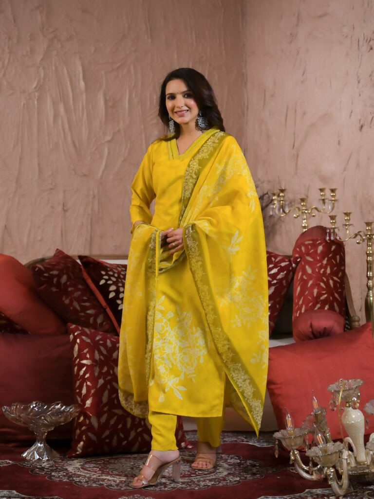 Festive Ethnic Viscose Chanderi Yellow Stitched Suit With Dupatta - Rashmika