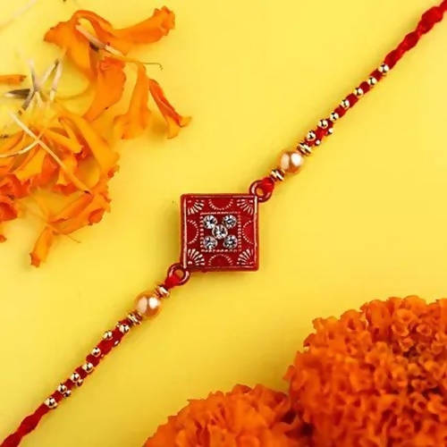 Sleek American Diamond Rakhi And Soan Papdi