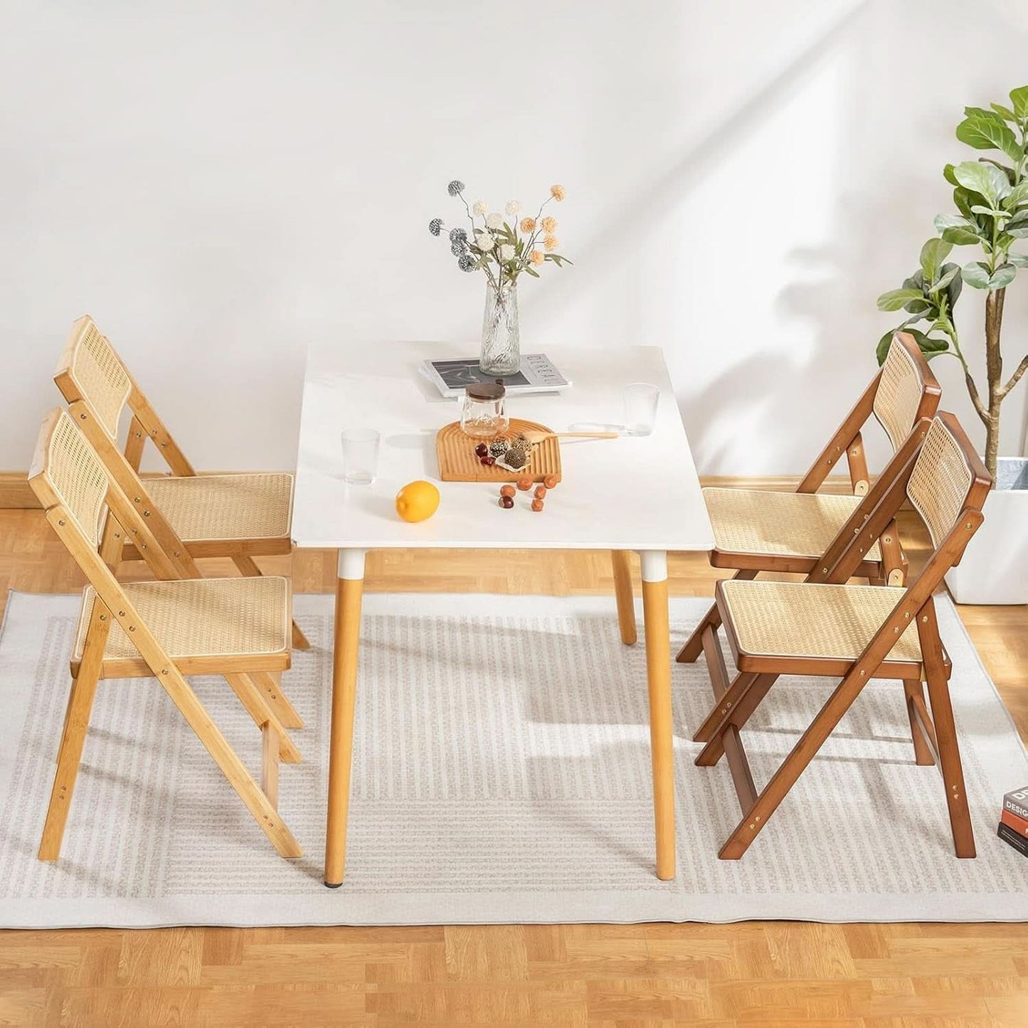 Rattan Folding Chair Walnut Finish Indoor Outdoor Dining